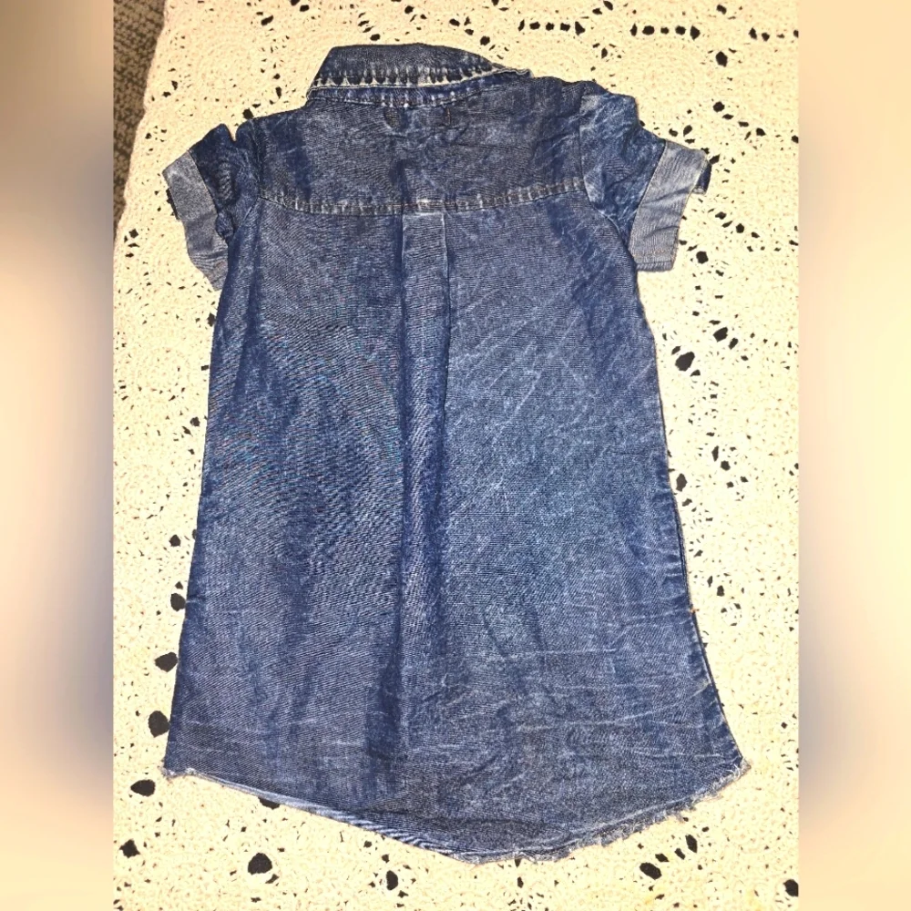 Girls, 3T Denim Dress Sequim Patches, Short Sleece, Button Down Front